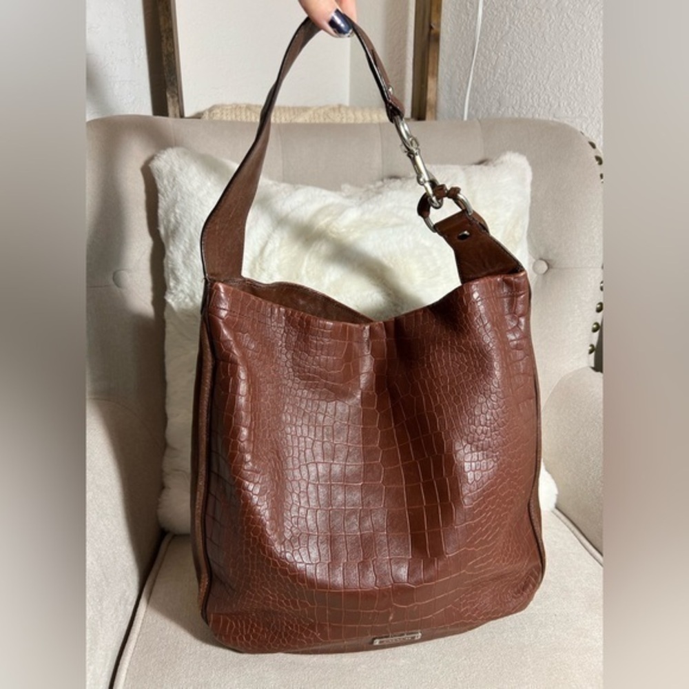 Pre-Owned Coach Avery Burgundy Croc Hobo Bag